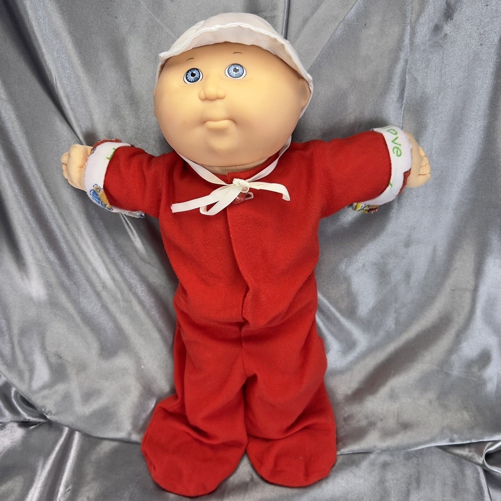 Vintage Cabbage Patch Kids‎ Doll 1991 Hasbro Bald Blue Eye Baby Hat Green Xavier
